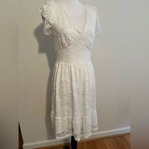 Womens size L Merokeety NWT white lacy, open back dress halter style flattering